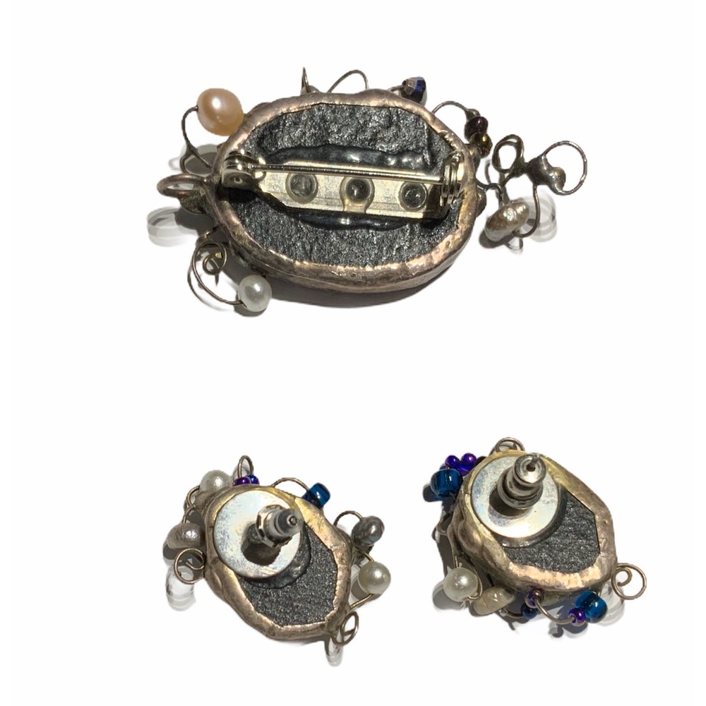 Glass & Pewter Earring Brooch set - Picture 2 of 2